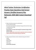 Wind Turbine Technician Certification &NewLine;Practice Exam Questions And Correct &NewLine;Answers &lpar;Verified Answers&rpar; Plus &NewLine;Rationales 2026 Q&A Instant Download &NewLine;Pdf 