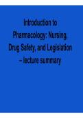 Introduction to Pharmacology Nursing Drug Safety and Legislation Lecture Summary Pharmacology Exam Prep Guide 2025&sol; 2026