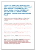 ORTHO CERTIFICATION Updated Exam 2026 &NewLine;WITH Recent Newest Verified And Well Analyzed &NewLine;Exam Questions  &lpar;Actual Exam 2026-2027&rpar; &NewLine;Correct Detailed & Verified ANSWERS &lpar;100&percnt; &NewLine;Accurate Solutions&rpar; ALREADY GRADED &NewLine;A&plus;&vert;&vert;NEWEST VERSION Of The Exam Guarantee &NewLine;P