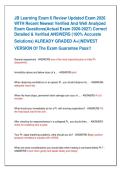 JB Learning Exam 6 Review Updated Exam 2026 &NewLine;WITH Recent Newest Verified And Well Analyzed &NewLine;Exam Questions&lpar;Actual Exam 2026-2027&rpar; Correct &NewLine;Detailed & Verified ANSWERS &lpar;100&percnt; Accurate  &NewLine;Solutions&rpar; ALREADY GRADED A&plus;&vert;&vert;NEWEST  &NewLine;VERSION Of The Exam Guarant