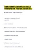 CHEMOTHERAPY CERTIFICATION EXAM QUESTIONS AND VERIFIED ANSWERS 2026&period;&NewLine;&NewLine;