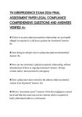 TN JURISPRUDENCE EXAM 2026 FINAL &NewLine;ASSESSMENT PAPER LEGAL COMPLIANCE &NewLine;COMPREHENSIVE QUESTIONS AND ANSWERS &NewLine;VERIFIED A&plus; 