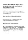 VADETS FINAL EXAM 2026 TRAFFIC SAFETY &NewLine;EDUCATION TEST PAPER QUESTIONS AND &NewLine;SOLUTIONS GRADED A&plus;