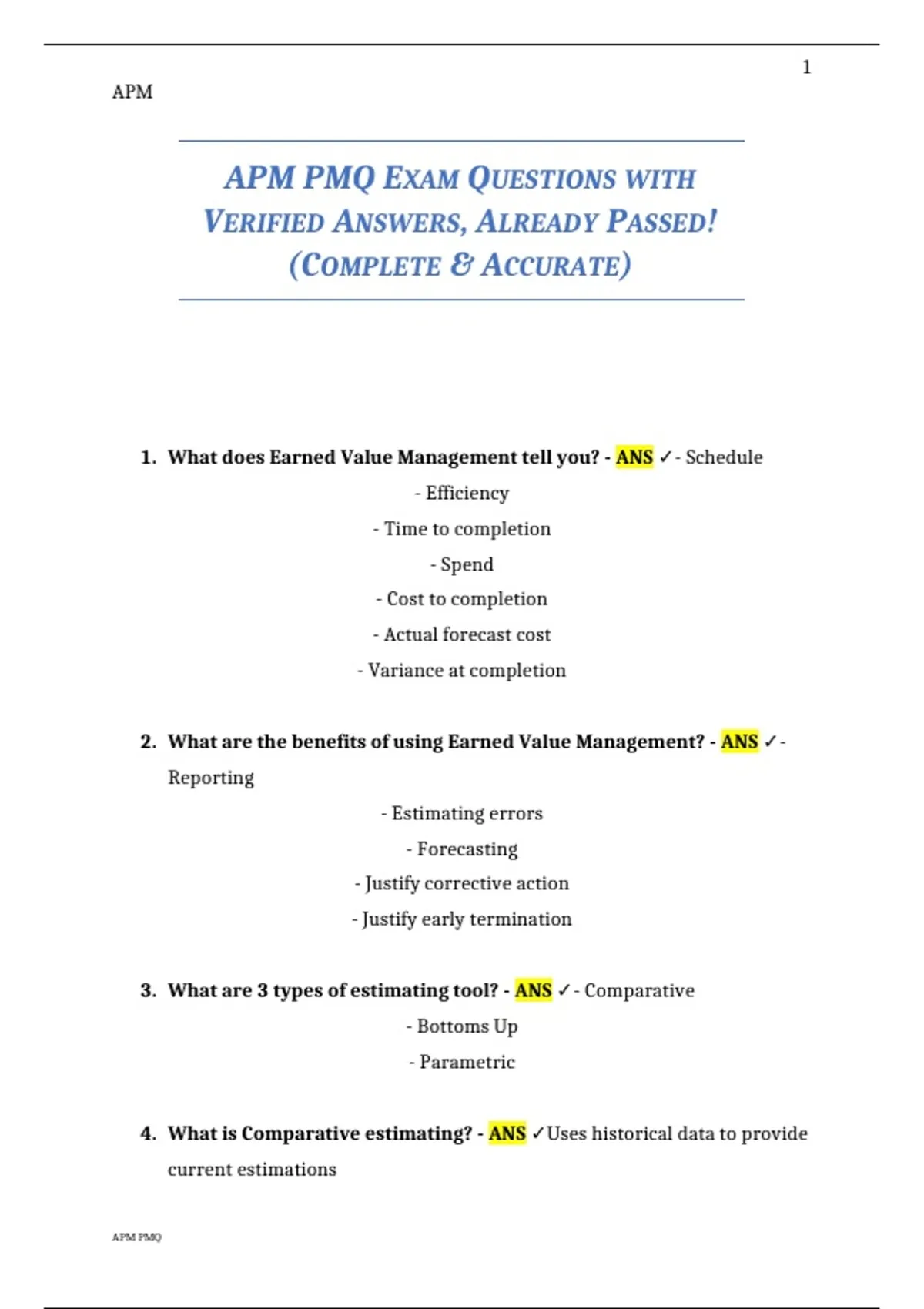 APM PMQ Exam – Practice Questions with Verified Answers for Project ...