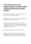 WEST COAST EMT BLOCK 2 2026 &NewLine;EMERGENCY MEDICAL TECHNICIAN TRAINING &NewLine;TEST PAPER QUESTIONS AND SOLUTIONS &NewLine;GRADED A&plus;