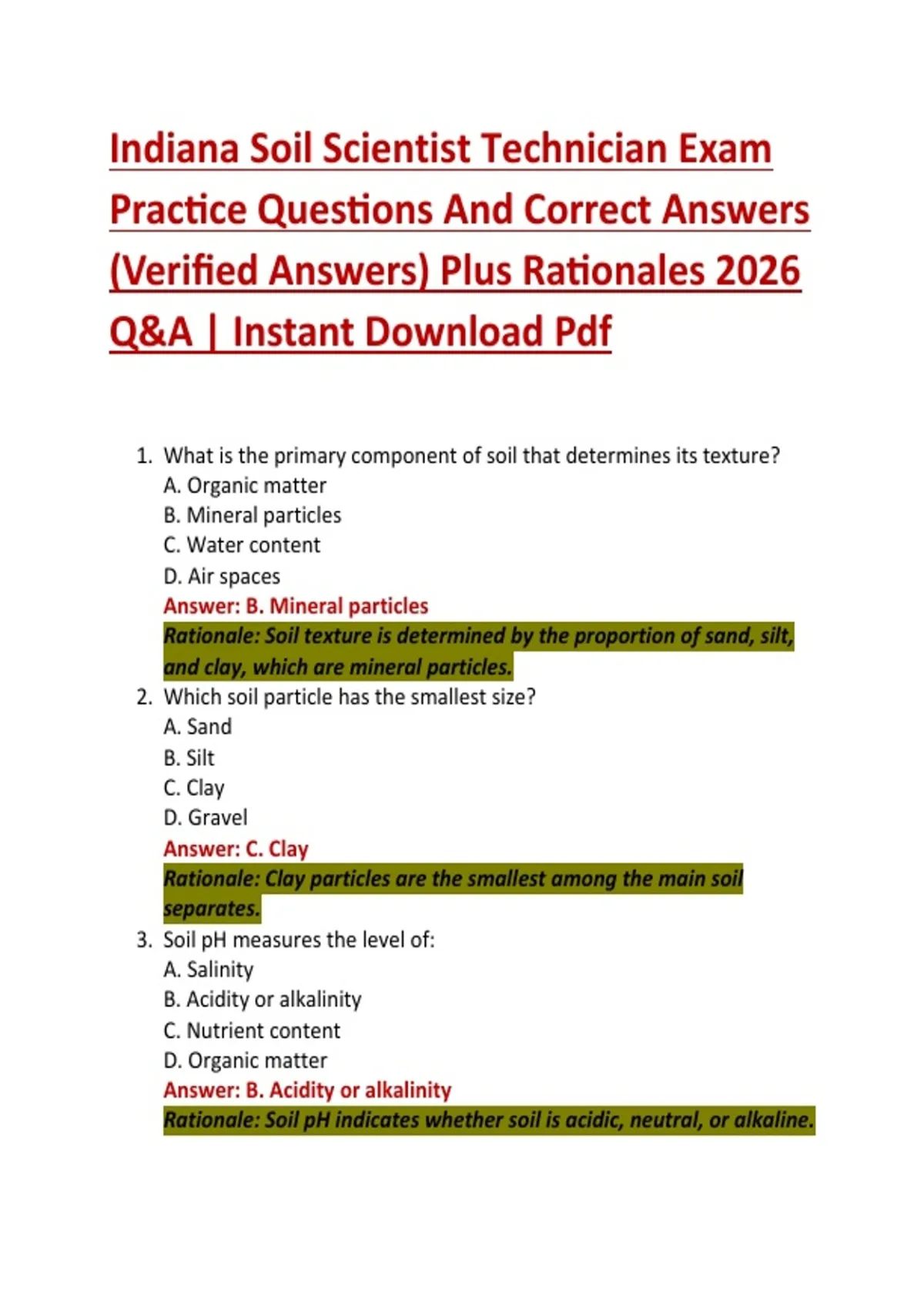 Soil Practical Test Questions Indiana Soil Scientist Technician Exam Practice Questions And Correct ...