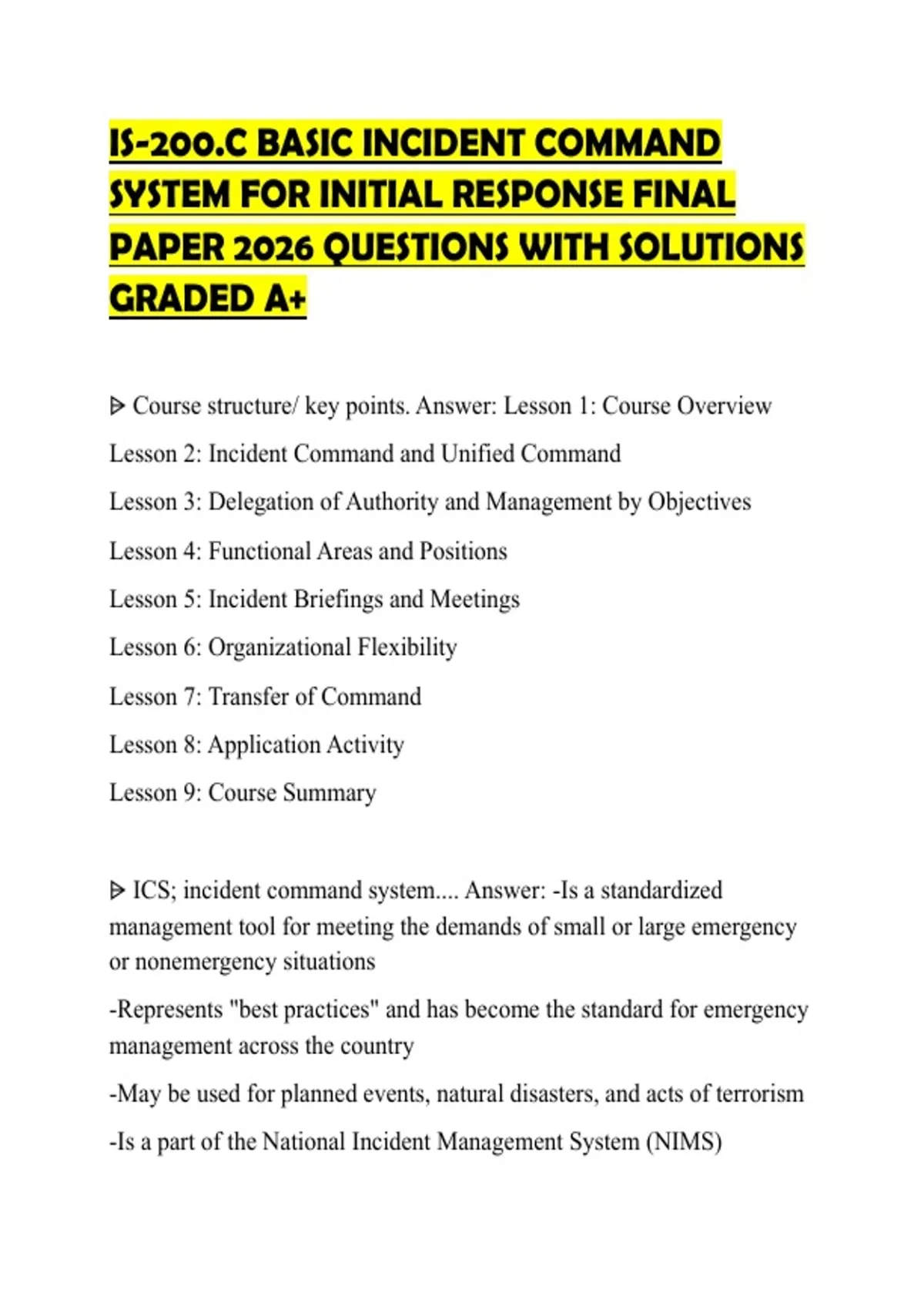 IS-200.C BASIC INCIDENT COMMAND SYSTEM FOR INITIAL RESPONSE FINAL PAPER ...