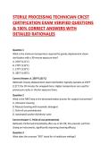 STERILE PROCESSING TECHNICIAN CRCST CERTIFICATION EXAM VERIFIED QUESTIONS & 100&percnt; CORRECT ANSWERS WITH DETAILED RATIONALES