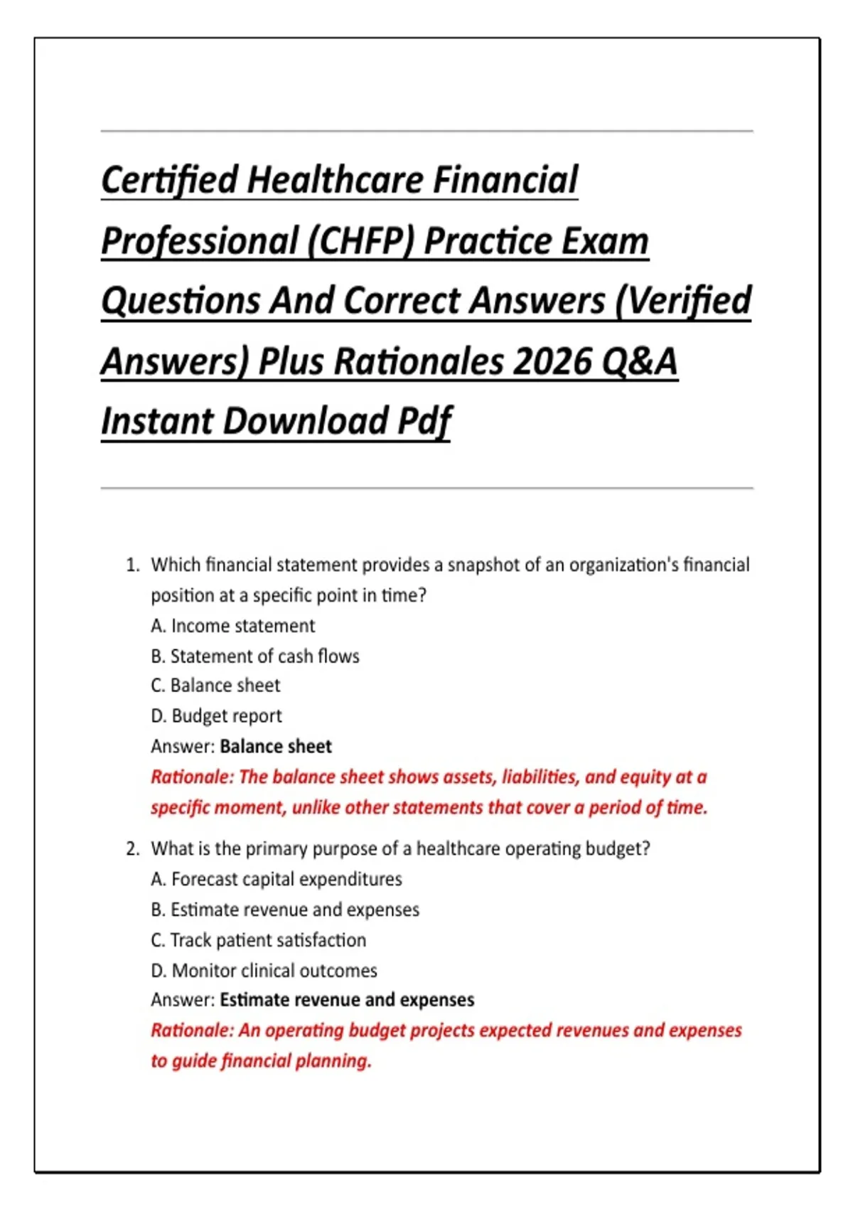 Certified Healthcare Financial Professional (CHFP) Practice Exam ...
