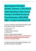 Neurological Disorders &NewLine;&lpar;Stroke&comma; Seizures&comma; CVA&rpar; NCLEX &NewLine;Exam Questions And Correct &NewLine;Answers &lpar;Verified Answers&rpar; &NewLine;Plus Rationales 2025&sol;2026 &NewLine;Q&A &vert; Instant Download Pdf