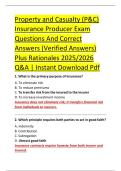 Property and Casualty &lpar;P&C&rpar; &NewLine;Insurance Producer Exam &NewLine;Questions And Correct &NewLine;Answers &lpar;Verified Answers&rpar; &NewLine;Plus Rationales 2025&sol;2026 &NewLine;Q&A &vert; Instant Download Pdf