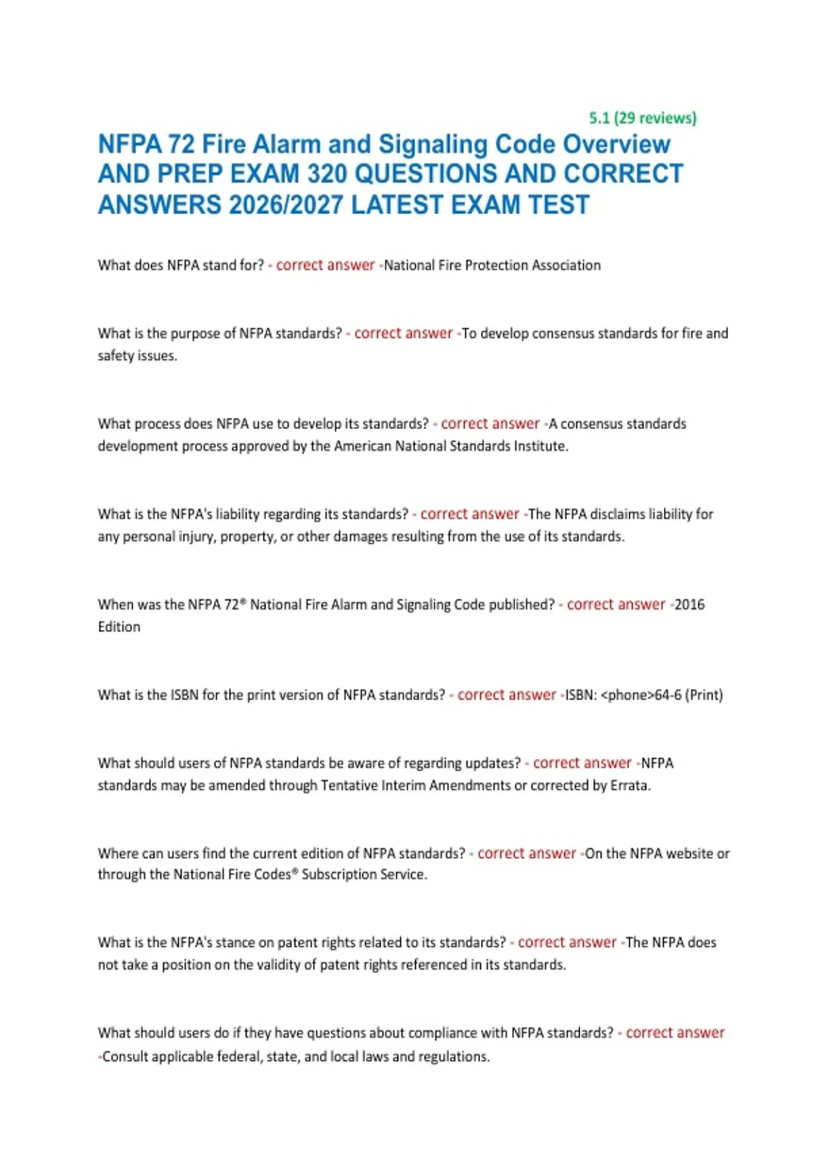 NFPA 72 Fire Alarm and Signaling Code Overview AND PREP EXAM 320 ...