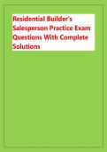 Residential Builder's &NewLine;Salesperson Practice Exam &NewLine;Questions With Complete &NewLine;Solutions