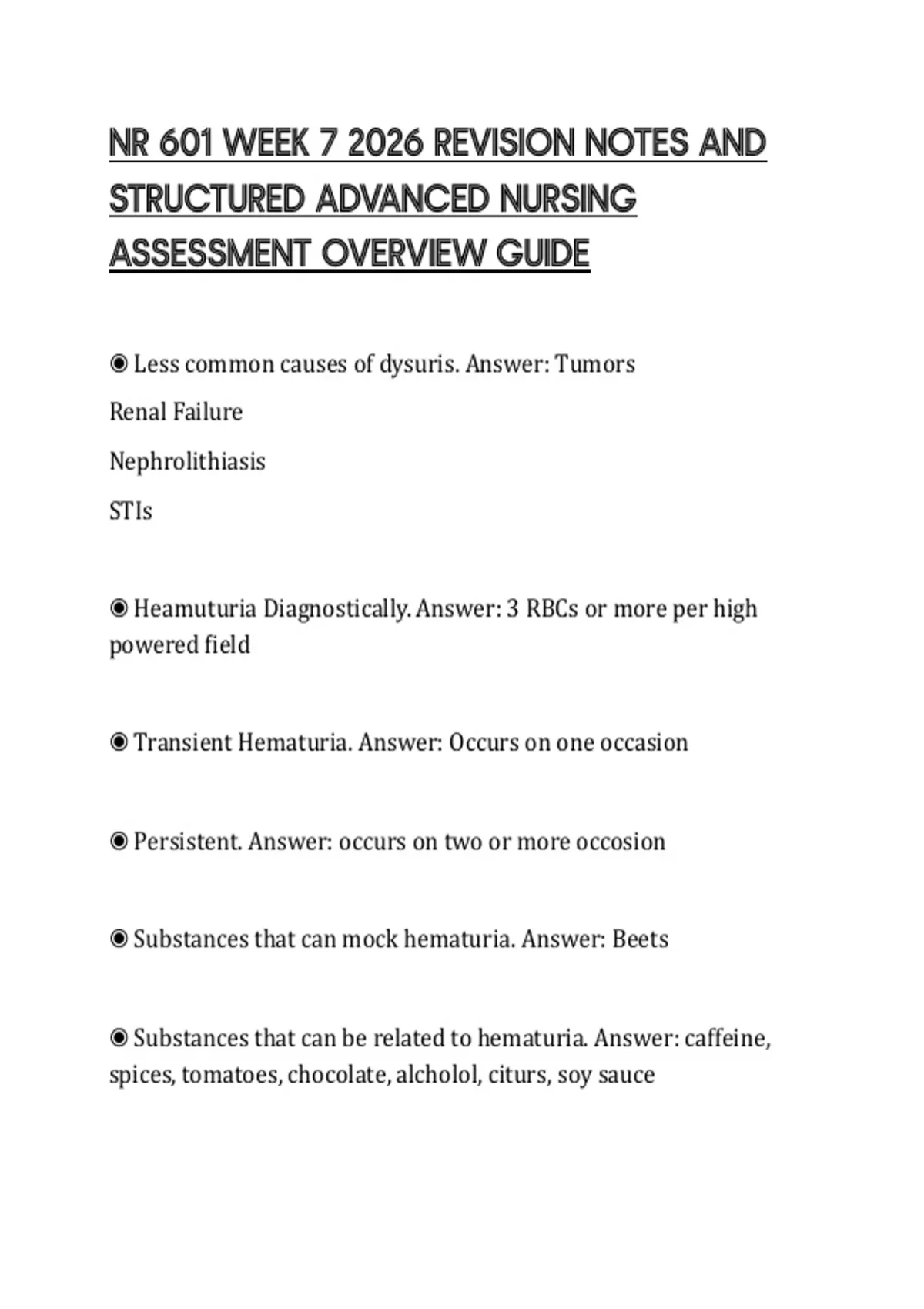 NR 601 WEEK 7 2026 REVISION NOTES AND STRUCTURED ADVANCED NURSING ...