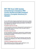 RRT TMC Exam 2026 Update&vert;&NewLine;Comprehensive Questions With &NewLine;Correct Verified And Well Analyzed &NewLine;Answers &lpar;Complete Solutions&rpar; A&plus; &NewLine;GRADE&excl;&excl;
