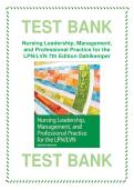 Nursing Leadership&comma; Management&comma; and Professional Practice for the LPN&sol;LVN 7th Edition Dahlkemper Test Bank Updated Latest 2026&ndash;2027 Comprehensive Exam Preparation Resource for Practical Nursing Students Focused on Leadership&comma; Management&comma; and Professional 