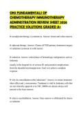 ONS FUNDAMENTALS OF&NewLine;CHEMOTHERAPY IMMUNOTHERAPY&NewLine;ADMINISTRATION REVIEW SHEET 2026&NewLine;PRACTICE SOLUTIONS GRADED A&plus;&NewLine;