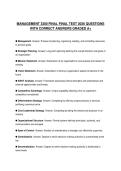 MANAGEMENT 3300 FINAL PRACTICE EXAMINATION 2026&NewLine;QUESTIONS WITH ANSWERS GRADED A&plus;