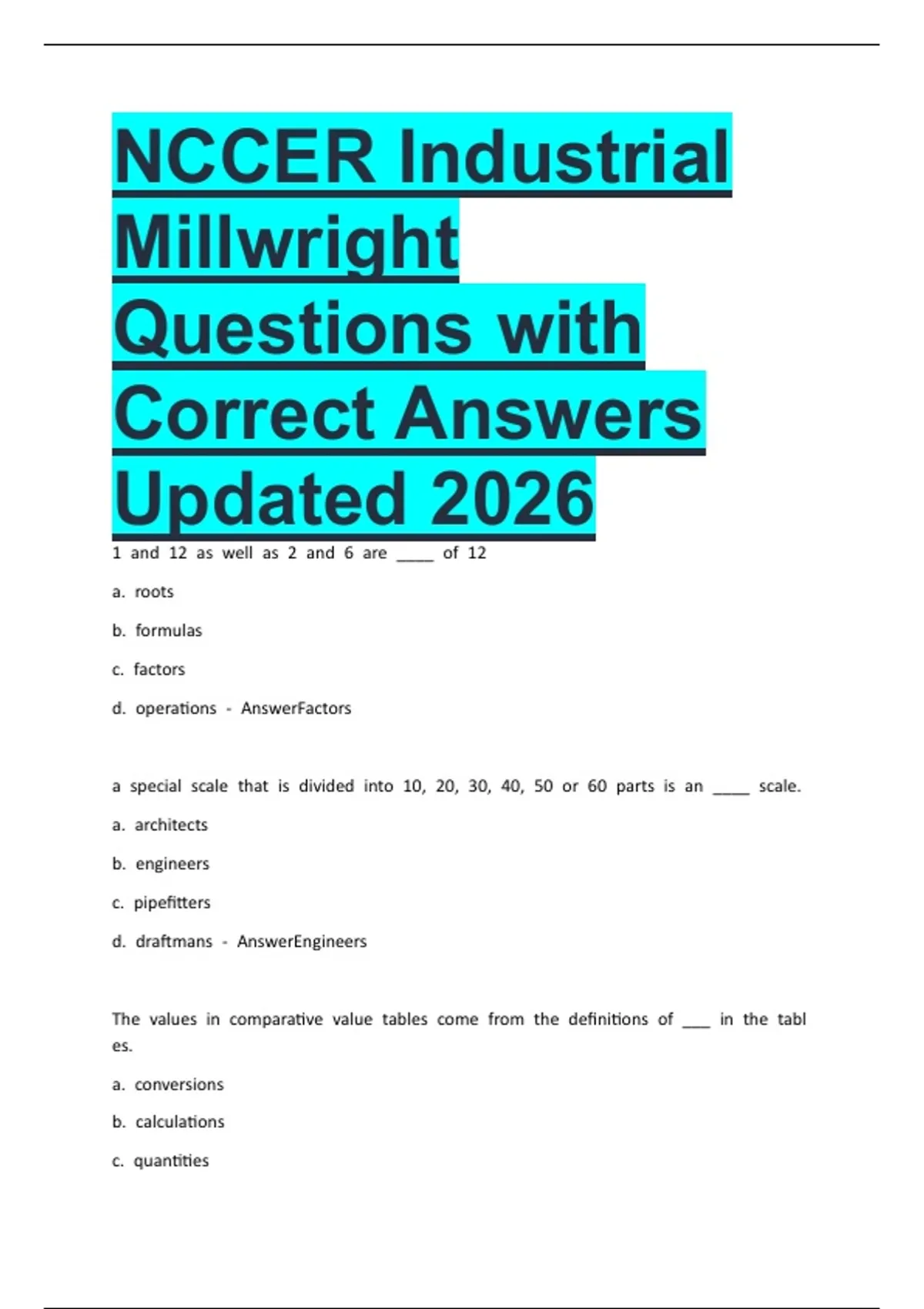 NCCER Industrial Millwright Questions with Correct Answers Updated 2026 ...