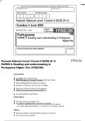 Pearson Edexcel Level 1&sol;Level 2 GCSE &lpar;9&ndash;1&rpar;&NewLine;PAPER 3&colon; Reading and understanding in&NewLine;Portuguese Higher Tier &lpar;1PG0&sol;3H&rpar; 