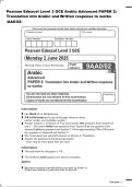 Pearson Edexcel Level 3 GCE Arabic Advanced PAPER 2&colon;&NewLine;Translation into Arabic and Written response to works&NewLine;&lpar;AA0&sol;02&rpar;&NewLine;