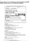 Pearson Edexcel Level 3 GCE Biology A &lpar;Salters Nuffield &rpar; Advanced&NewLine;PAPER 2&colon; Energy&comma; Exercise and Coordination &lpar;9BN0&sol;02&rpar; 