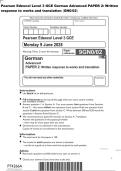 Pearson Edexcel Level 3 GCE German Advanced PAPER 2&colon; Written&NewLine;response to works and translation &lpar;GN0&sol;02&rpar;&NewLine;