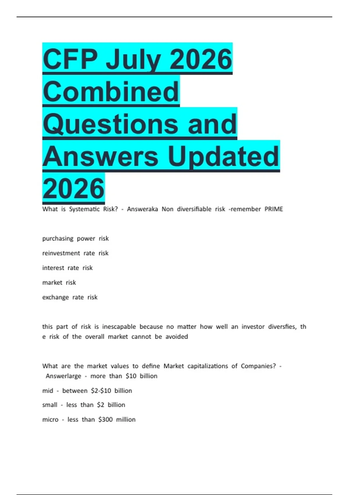 CFP July 2026 Combined Questions and Answers Updated 2026 - CFP ...