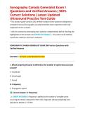 Sonography Canada Generalist Exam 1 Questions and Verified Answers &vert; 100&percnt; Correct Solutions &vert; Latest Updated Ultrasound Practice Test Guide