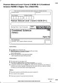 Pearson Edexcel Level 1&sol;Level 2 GCSE &lpar;9&ndash;1&rpar; Combined&NewLine;Science PAPER 3 Higher Tier &lpar;1SC0&sol;1PH&rpar; 