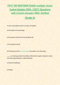 PSYC 100 MIDTERM EXAM multiple choice &lpar;Latest Update 2026 2027&rpar; Questions with Correct Answers grade a
