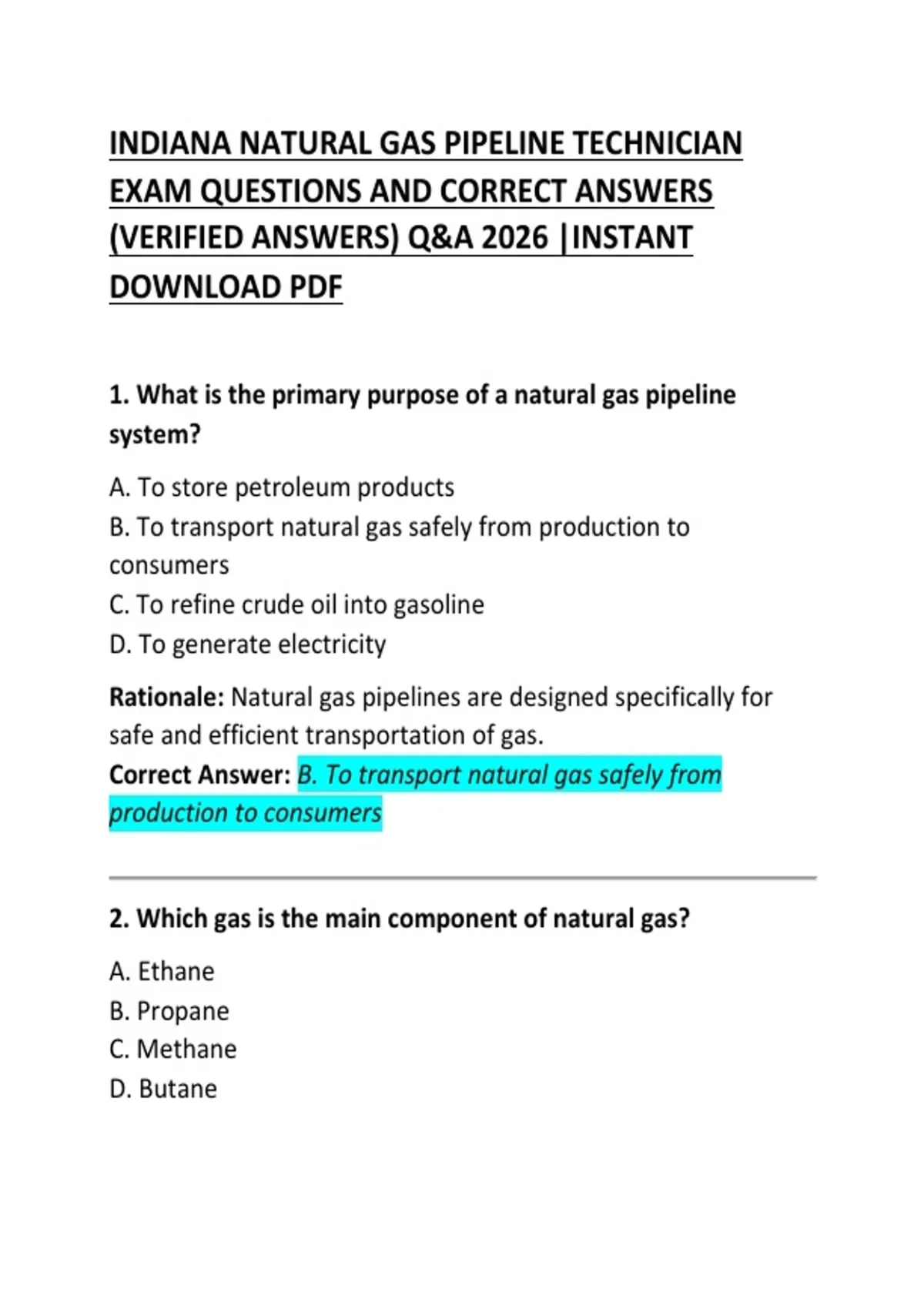 Indiana Natural Gas Pipeline Technician Exam Questions and Correct ...