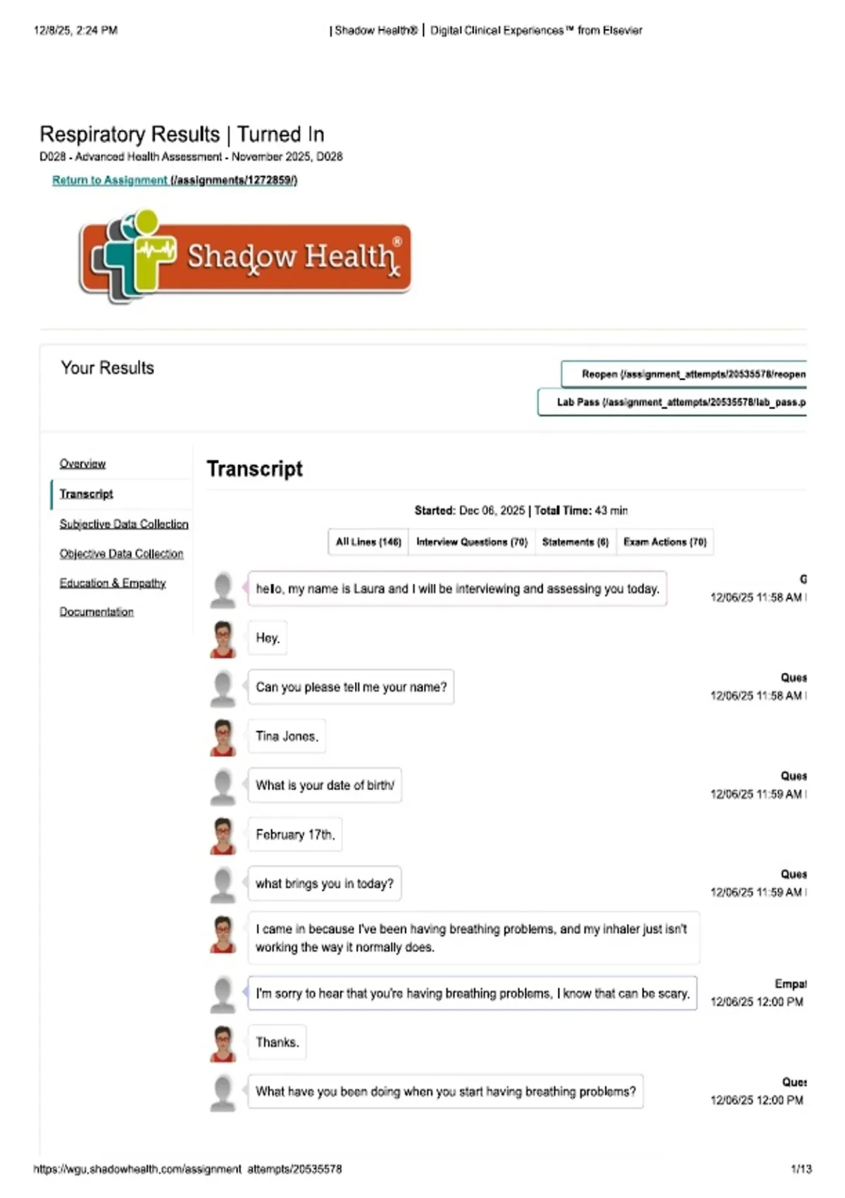 Shadow Health Shadow Health® Digital Clinical Experience | Virtual Nursing Simulation ...