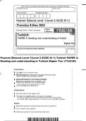 Pearson Edexcel Level 1&sol;Level 2 GCSE &lpar;9&ndash;1&rpar; Turkish PAPER 3&colon;&NewLine;Reading and understanding in Turkish Higher Tier &lpar;1Tu0&sol;3H&rpar; 