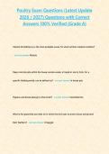 Poultry Exam Questions &lpar;Latest Update 2026 2027&rpar; Questions with Correct Answers 100- Verified -Grade A