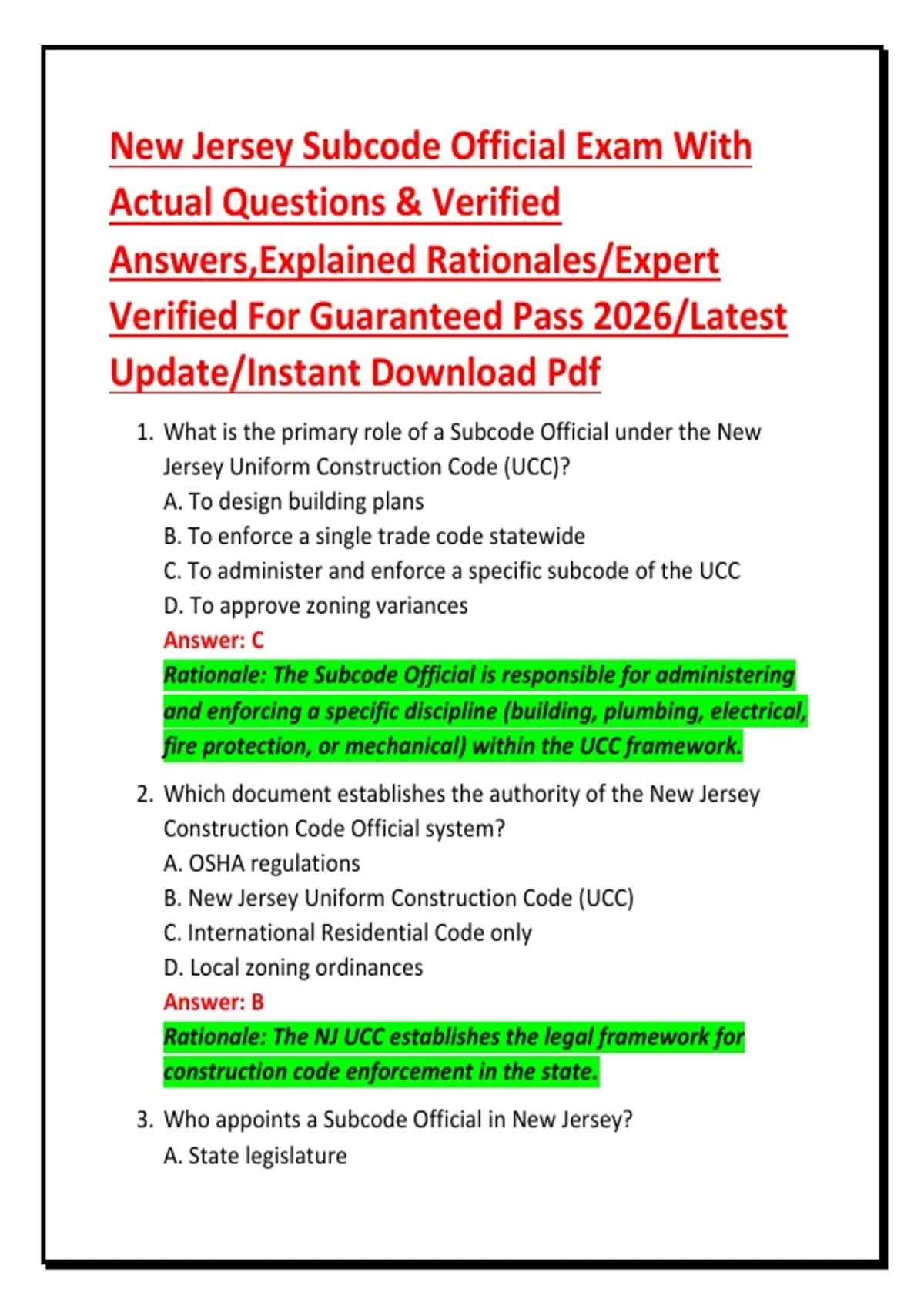 Nj Subcode Forms New Jersey Subcode Official Exam With Actual Questions & Verified ...