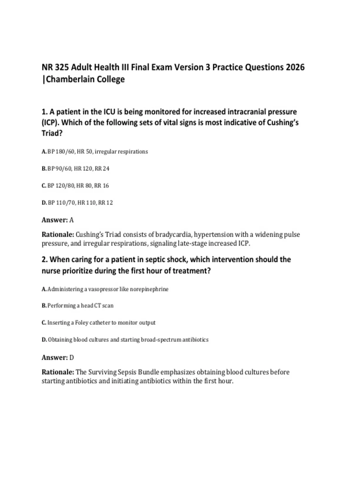 NR 325 Adult Health III Final Exam Version 3 Practice Questions 2026 ...