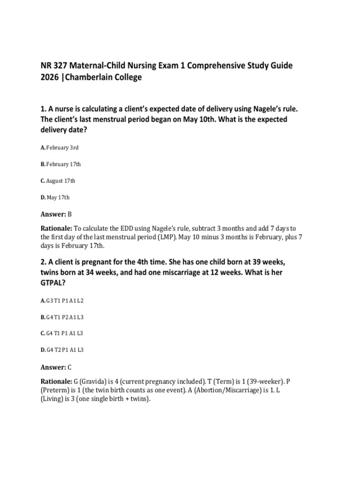 NR 327 Maternal-Child Nursing Exam 1 Comprehensive Study Guide 2026 ...