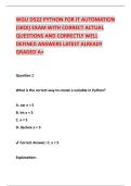 WGU D522 PYTHON FOR IT AUTOMATION &NewLine;&lpar;SKOI&rpar; EXAM WITH CORRECT ACTUAL &NewLine;QUESTIONS AND CORRECTLY WELL &NewLine;DEFINED ANSWERS LATEST ALREADY &NewLine;GRADED A&plus; 