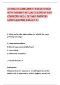 ATI HEALTH ASSESSMENT EXAM 2 EXAM &NewLine;WITH CORRECT ACTUAL QUESTIONS AND &NewLine;CORRECTLY WELL DEFINED ANSWERS &NewLine;LATEST ALREADY GRADED A&plus; 