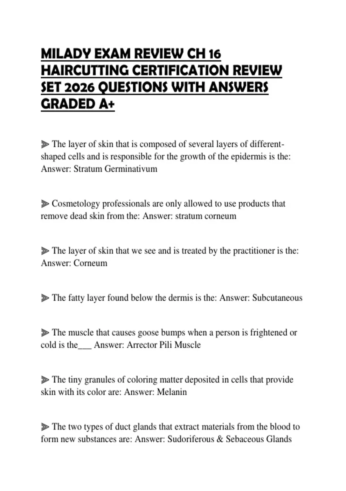MILADY EXAM REVIEW CH 16 HAIRCUTTING COMPREHENSIVE TEST PAPER 2026 QUESTIONS WITH ANSWERS GRADED ...