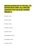 MOLECULAR CELL BIOLOGY EXAM SCRIPT&NewLine;2026 TEST PAPER QUESTIONS AND&NewLine;SOLUTIONS GRADED A&plus;