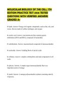 MOLECULAR CELL BIOLOGY CERTIFICATION&NewLine;EVALUATION TEST 2026 FULL QUESTIONS AND&NewLine;CORRECT ANSWERS ALREADY PASSED&NewLine;GRADED A&plus;