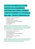 CERTIFIED INFORMATION SYSTEMS &NewLine;AUDITOR &lpar;CISA&rpar; EXAMINATION &NewLine;QUESTIONS AND CORRECT ANSWERS &NewLine;&lpar;VERIFIED ANSWERS&rpar; PLUS RATIONALES &NewLine;2026 Q&A &vert; INSTANT DOWNLOAD PDF 