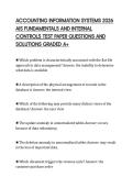 ACCOUNTING INFORMATION SYSTEMS 2026&NewLine;AIS FUNDAMENTALS AND INTERNAL&NewLine;CONTROLS TEST PAPER QUESTIONS AND&NewLine;SOLUTIONS GRADED A&plus;