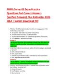FINRA Series 63 Exam Practice &NewLine;Questions And Correct Answers &NewLine;&lpar;Verified Answers&rpar; Plus Rationales 2026 &NewLine;Q&A &vert; Instant Download Pdf