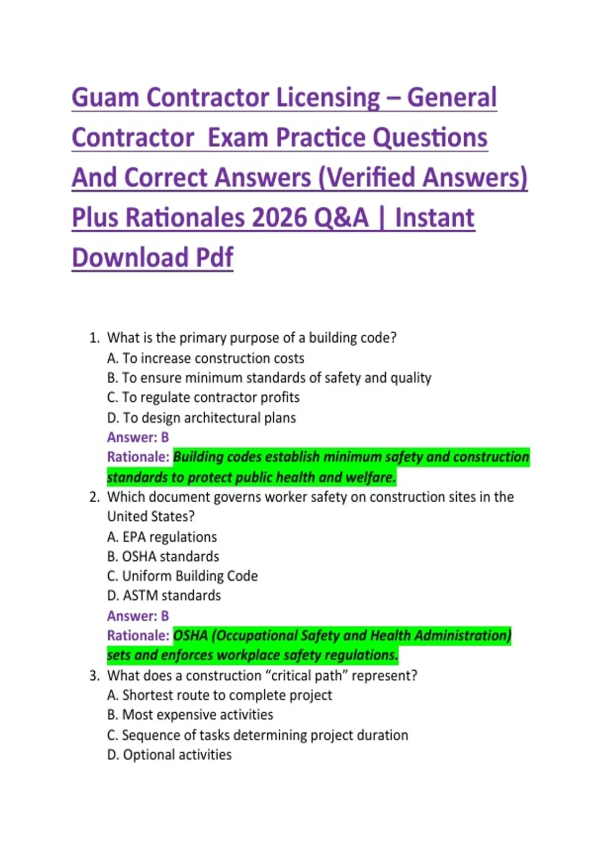 Guam Contractor Licensing – General Contractor Exam Practice Questions ...