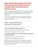 BADM 509 Managing Organizations 2026 Exam Questions and Verified Answers &vert; Complete High-Yield Study Guide for Business Success