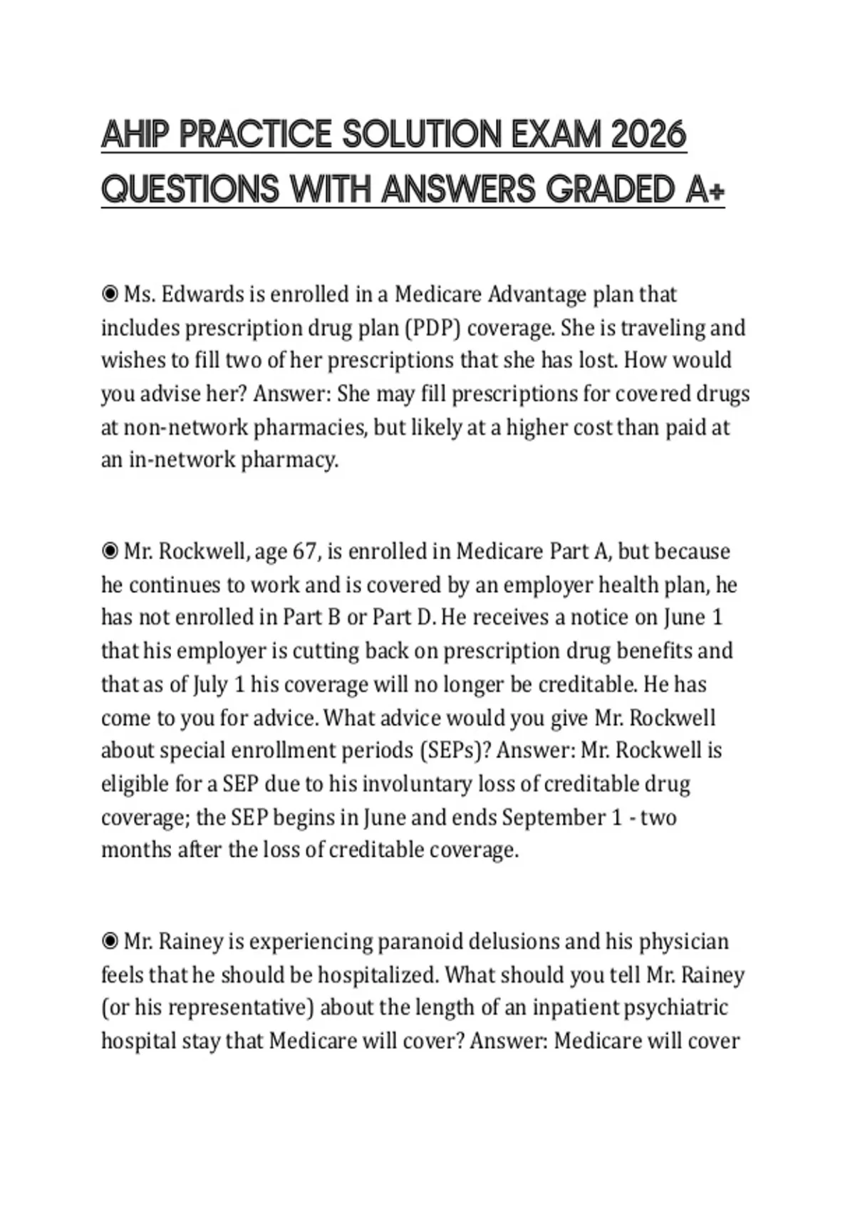 AHIP PRACTICE SOLUTION EXAM 2026 QUESTIONS WITH ANSWERS GRADED A+ ...
