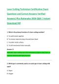 Laser Cutting Technician Certification Exam &NewLine;Questions and Correct Answers Verified &NewLine;Answers&rpar; Plus Rationales 2026 Q&A &vert; Instant &NewLine;Download Pdf